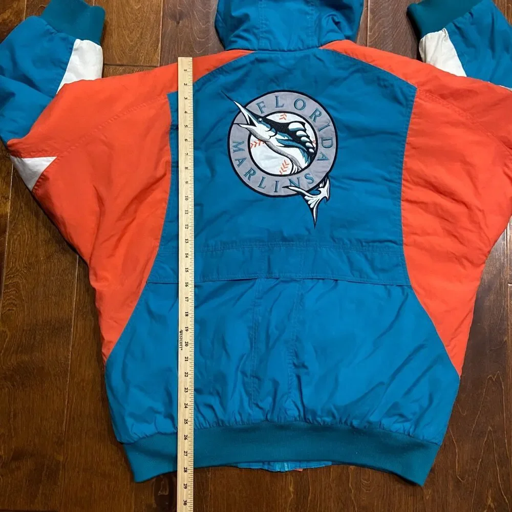 Apex One Vintage MLB Florida Marlins Nylon Teal Orange Jacket Men's Size Large